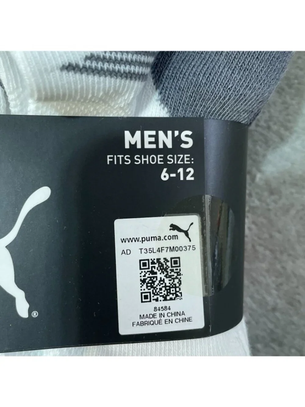 NWT Puma CoolMax Men's 6-12 No Show Socks 10-Pair Shoe White/Gray